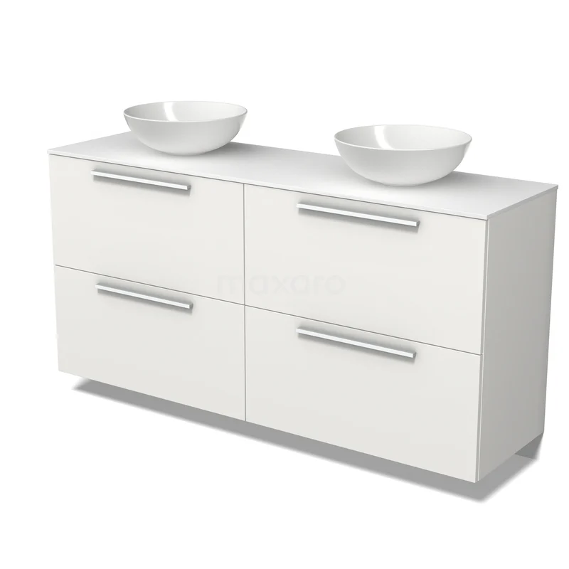 Modulo Plato Badkamermeubel voor waskom | 160 cm Mat wit Vlak front Solid surface blad 4 hoge lades BMK14-01010