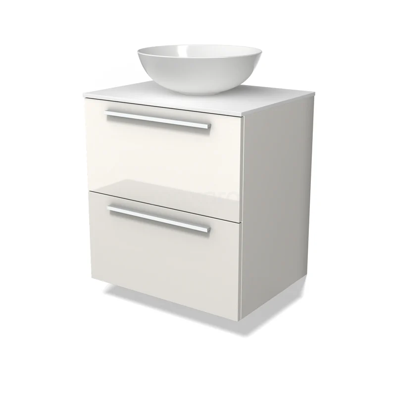 Modulo Plato Vanity units for countertop basin | 60 cm High-gloss white Flat front Solid surface worktop 2 Stacked drawers BMK17-03589