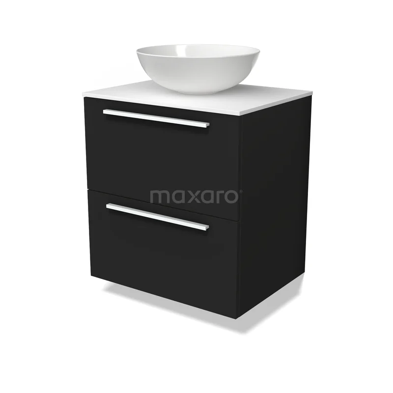 Modulo Plato Vanity units for countertop basin | 60 cm Matte black Flat front Solid surface worktop 2 Stacked drawers BMK17-03601 Modulo Plato Vanity units for countertop basin | 60 cm Matte black Flat front Solid surface worktop 2 Stacked drawers BMK17-03601