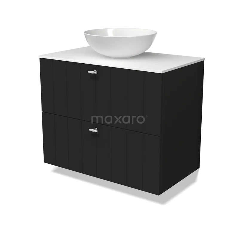 Modulo Plato Badkamermeubel voor waskom | 80 cm Mat zwart Lamel front Solid surface blad 2 lades onder elkaar BMK17-03605 Modulo Plato Badkamermeubel voor waskom | 80 cm Mat zwart Lamel front Solid surface blad 2 lades onder elkaar BMK17-03605