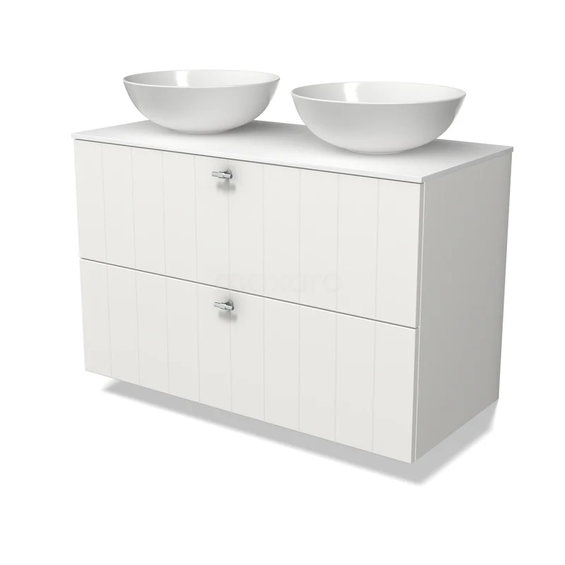 Modulo Plato Badkamermeubel voor waskom | 100 cm Mat wit Lamel front Solid surface blad 2 lades onder elkaar BMK17-03631 Modulo Plato Badkamermeubel voor waskom | 100 cm Mat wit Lamel front Solid surface blad 2 lades onder elkaar BMK17-03631