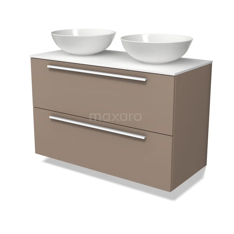 Modulo Plato Badkamermeubel voor waskom | 100 cm Taupe Vlak front Solid surface blad 2 lades onder elkaar BMK17-03722 Modulo Plato Badkamermeubel voor waskom | 100 cm Taupe Vlak front Solid surface blad 2 lades onder elkaar BMK17-03722