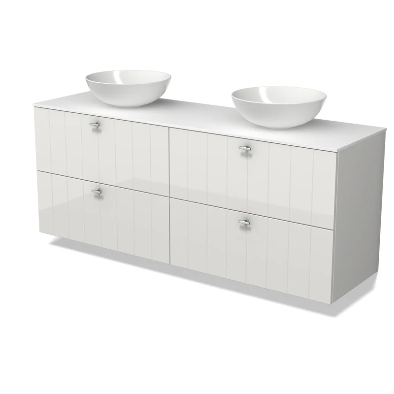 Modulo Plato Badkamermeubel voor waskom | 160 cm Hoogglans wit Lamel front Solid surface blad 4 lades BMK18-02481