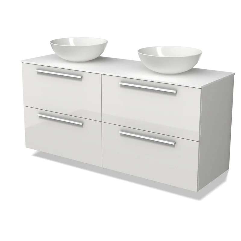 Modulo Plato Badkamermeubel voor waskom | 140 cm Hoogglans wit Vlak front Solid surface blad 4 lades BMK18-02483