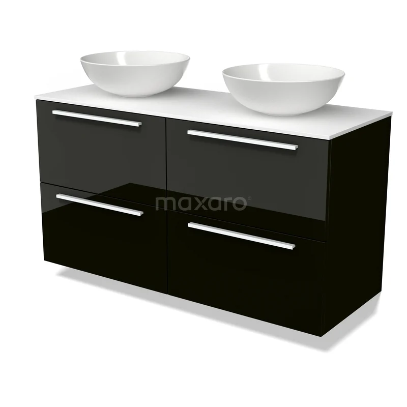 Modulo Plato Vanity units for countertop basin | 120 cm High-gloss black Flat front Solid surface worktop 4 drawers BMK18-02496 Modulo Plato Vanity units for countertop basin | 120 cm High-gloss black Flat front Solid surface worktop 4 drawers BMK18-02496