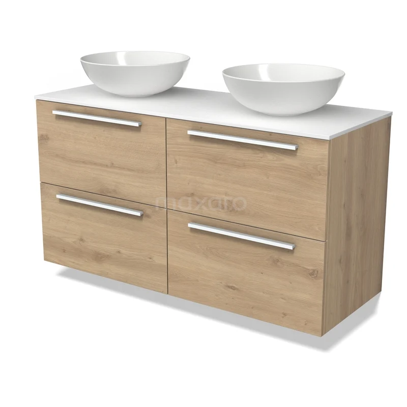 Modulo Plato Vanity units for countertop basin | 120 cm Light brown oak Flat front Solid surface worktop 4 drawers BMK18-02501 Modulo Plato Vanity units for countertop basin | 120 cm Light brown oak Flat front Solid surface worktop 4 drawers BMK18-02501