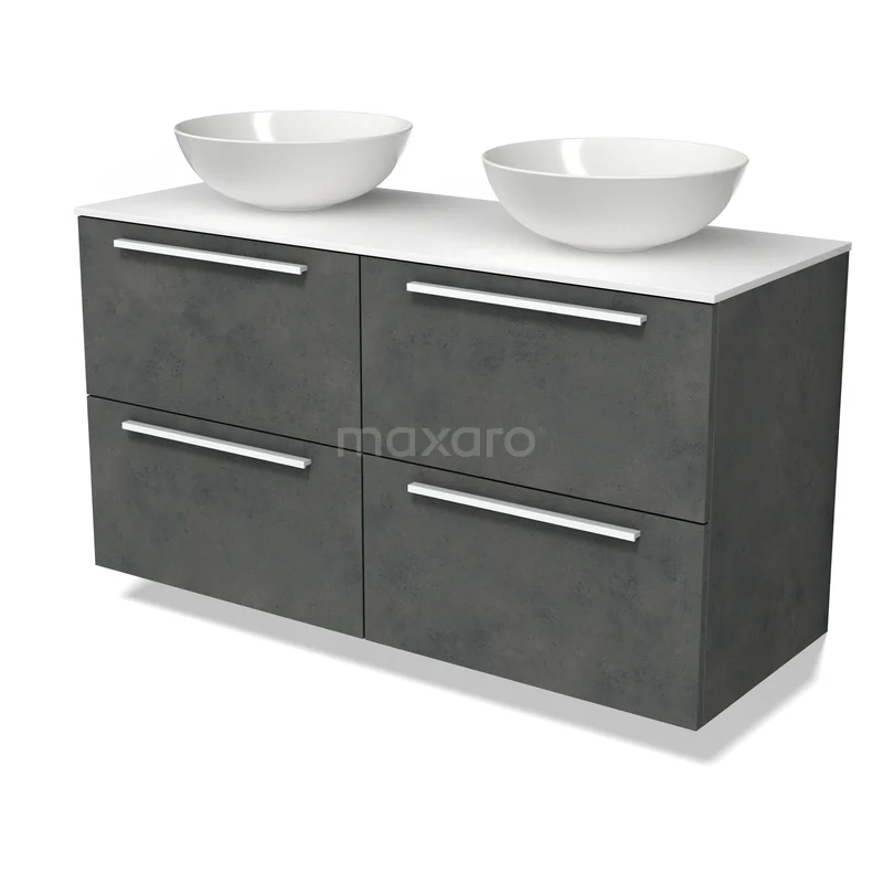 Modulo Plato Badkamermeubel voor waskom | 120 cm Donkergrijs beton Vlak front Solid surface blad 4 lades BMK18-02509 Modulo Plato Badkamermeubel voor waskom | 120 cm Donkergrijs beton Vlak front Solid surface blad 4 lades BMK18-02509