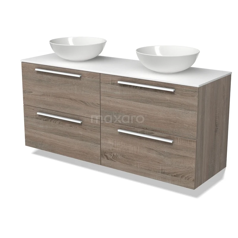 Modulo Plato Vanity units for countertop basin | 140 cm Oak Flat front Solid surface worktop 4 drawers BMK18-02519 Modulo Plato Vanity units for countertop basin | 140 cm Oak Flat front Solid surface worktop 4 drawers BMK18-02519