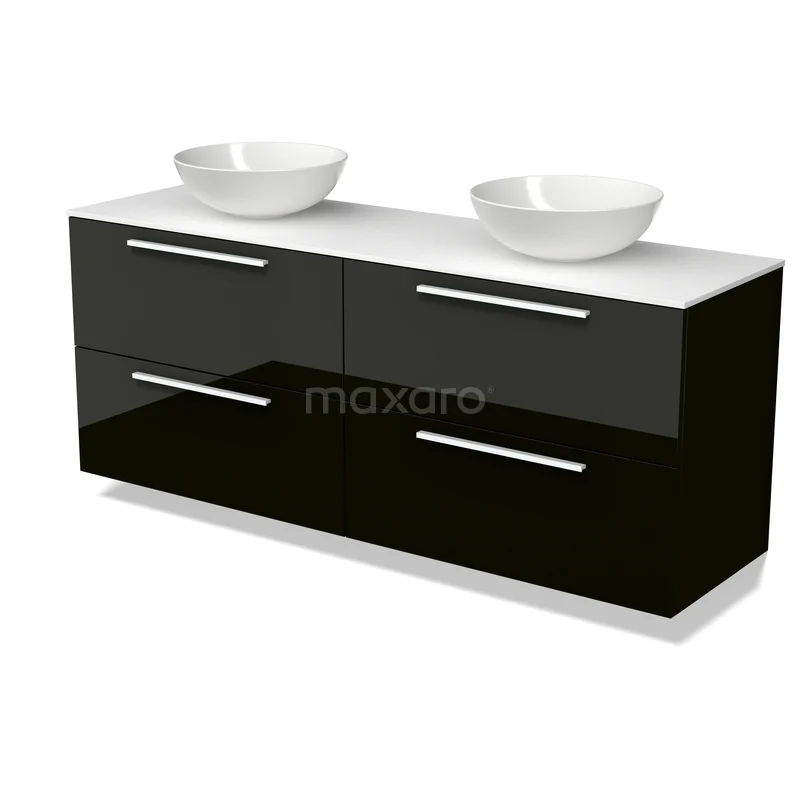Modulo Plato Vanity units for countertop basin | 160 cm High-gloss black Flat front Solid surface worktop 4 drawers BMK18-02543 Modulo Plato Vanity units for countertop basin | 160 cm High-gloss black Flat front Solid surface worktop 4 drawers BMK18-02543
