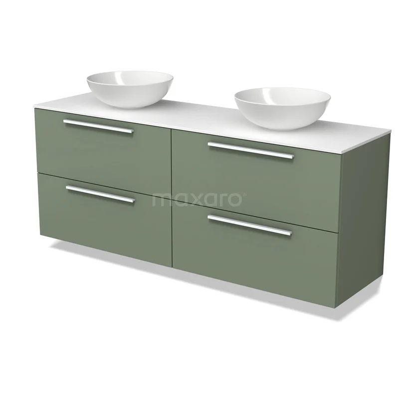 Modulo Plato Badkamermeubel voor waskom | 160 cm Saliegroen Vlak front Solid surface blad 4 lades BMK18-02572 Modulo Plato Badkamermeubel voor waskom | 160 cm Saliegroen Vlak front Solid surface blad 4 lades BMK18-02572