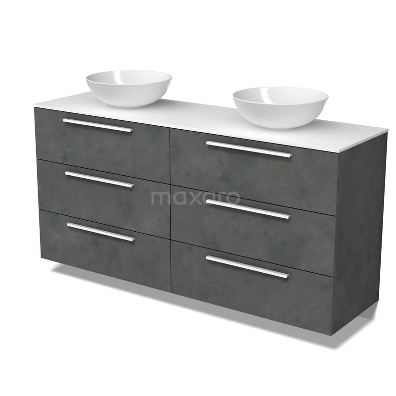 Modulo Plato Badkamermeubel voor waskom | 160 cm Donkergrijs beton Vlak front Solid surface blad 6 lades BMK20-00385 Modulo Plato Badkamermeubel voor waskom | 160 cm Donkergrijs beton Vlak front Solid surface blad 6 lades BMK20-00385