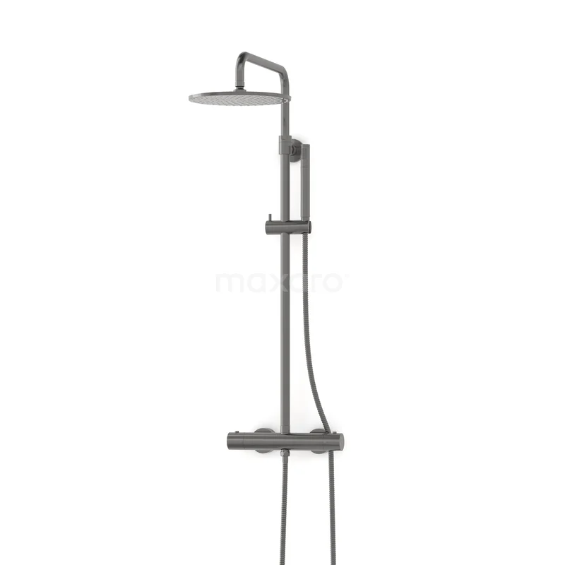 Radius Regendusche Aufputz | Schwarzes Metall Cool Touch 25 cm Regendusche Thermostatisch RC0101300ZM Matt Schwarz Regendusche inklusive Handbrause und Thermostatarmatur, modernes Design und geeignet für luxuriöse Badezimmergestaltung.