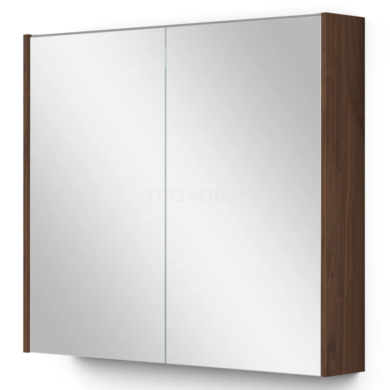 Spiegelschrank mit Beleuchtung Modulo 80x70 Nussbaum K99-0800-59009-45 Wandkasten Badezimmer Spiegel mit zwei Türen, Holzlook Rahmen, modernes Design, ideal zum Aufbewahren im Badezimmer.