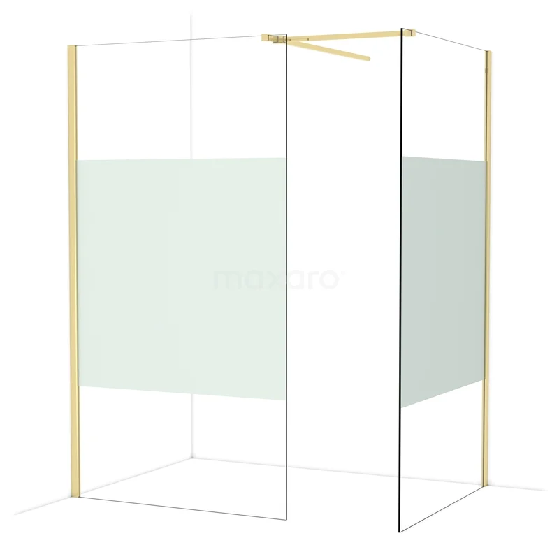 Begehbare Duschen IDB1111513GLG Duschwand mit Eckaufstellung, goldfarbenem Rahmen, mattglas und klarem Design; perfekt für ein modernes Badezimmer.