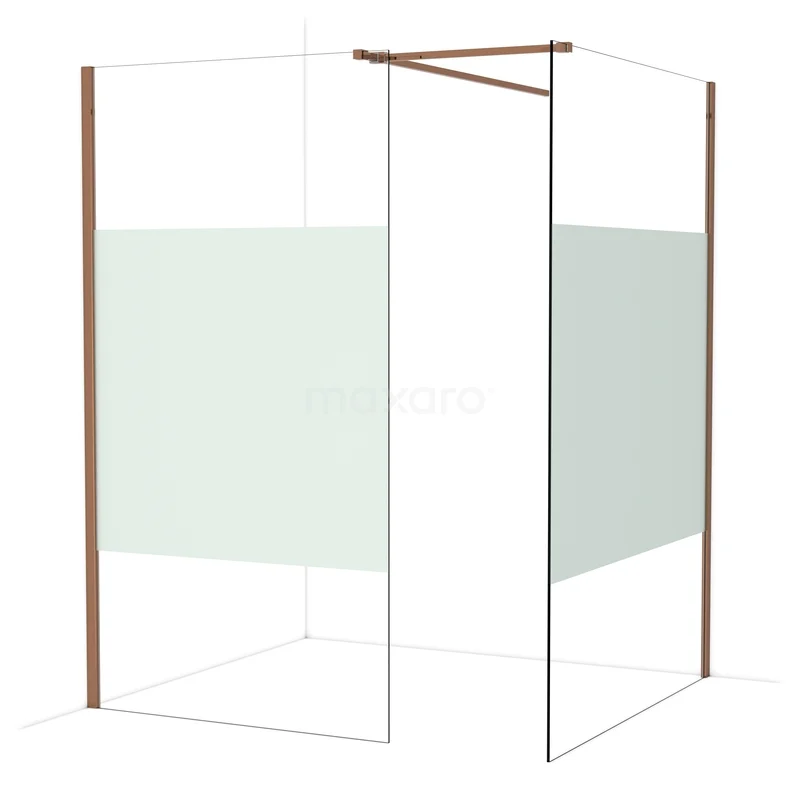 Diamond Inloopdouche | 140x110 cm Glanzend koper Helder met matte strook 2 vaste wanden IDB1114513GKP