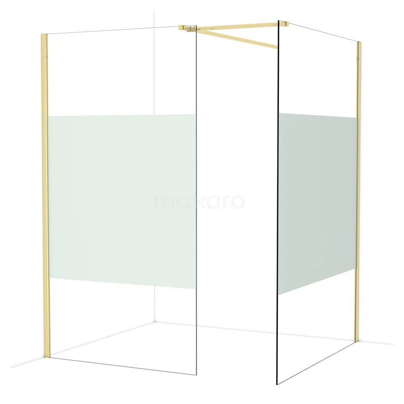 Diamond Inloopdouche | 140x110 cm Glanzend lichtgoud Helder met matte strook 2 vaste wanden IDB1114513GLG