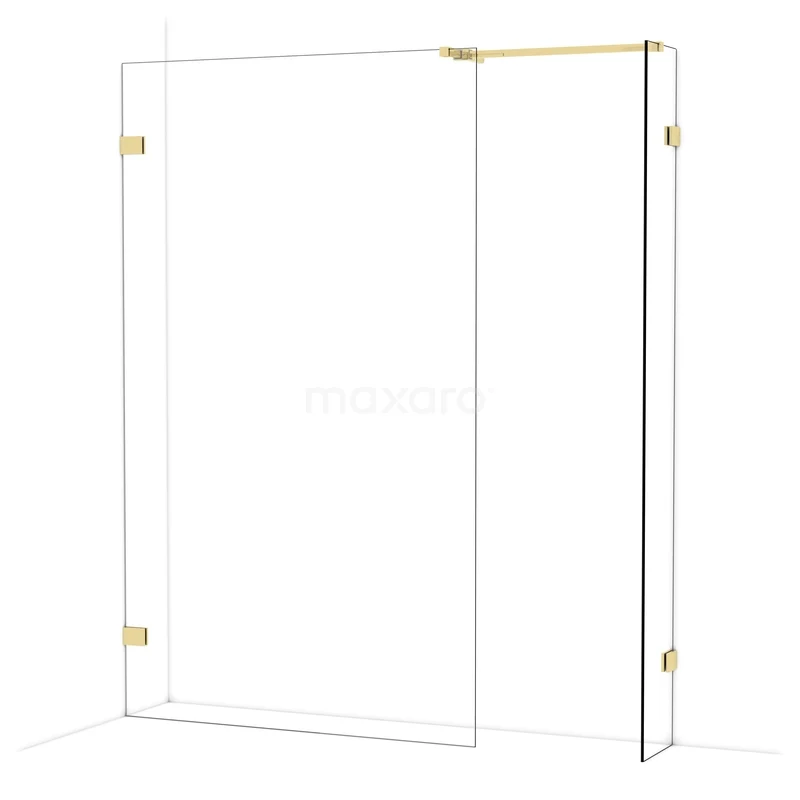 Diamond Walk-in shower | 120x30 cm Shiny light gold Clear glass 2 fixed walls IDB1203520GLG Glass shower wall with gold hinges, modern design, ideal for a stylish and functional bathroom decor.