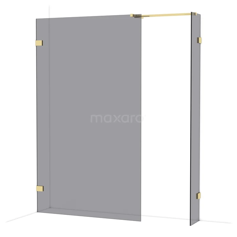 Diamond Walk-in shower | 120x30 cm Glossy light gold Smoke glass 2 fixed walls IDB1203521GLG Matglazen douchewand met goudkleurige scharnieren, modern design, ideaal voor een stijlvolle badkamerinrichting.
