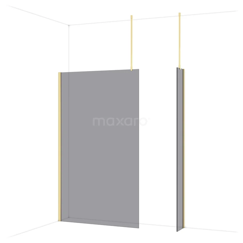 Diamond Inloopdouche | 120x30 cm Glanzend lichtgoud Rookglas 2 vaste wanden IDB1203911GLG