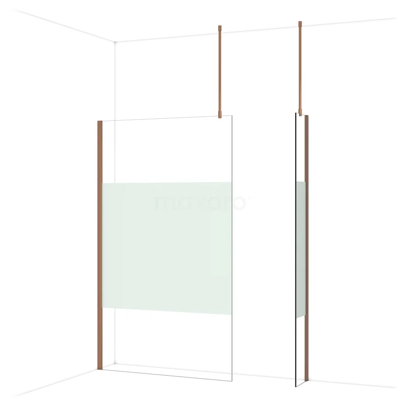 Diamond Inloopdouche | 120x30 cm Glanzend koper Helder met matte strook 2 vaste wanden IDB1203913GKP