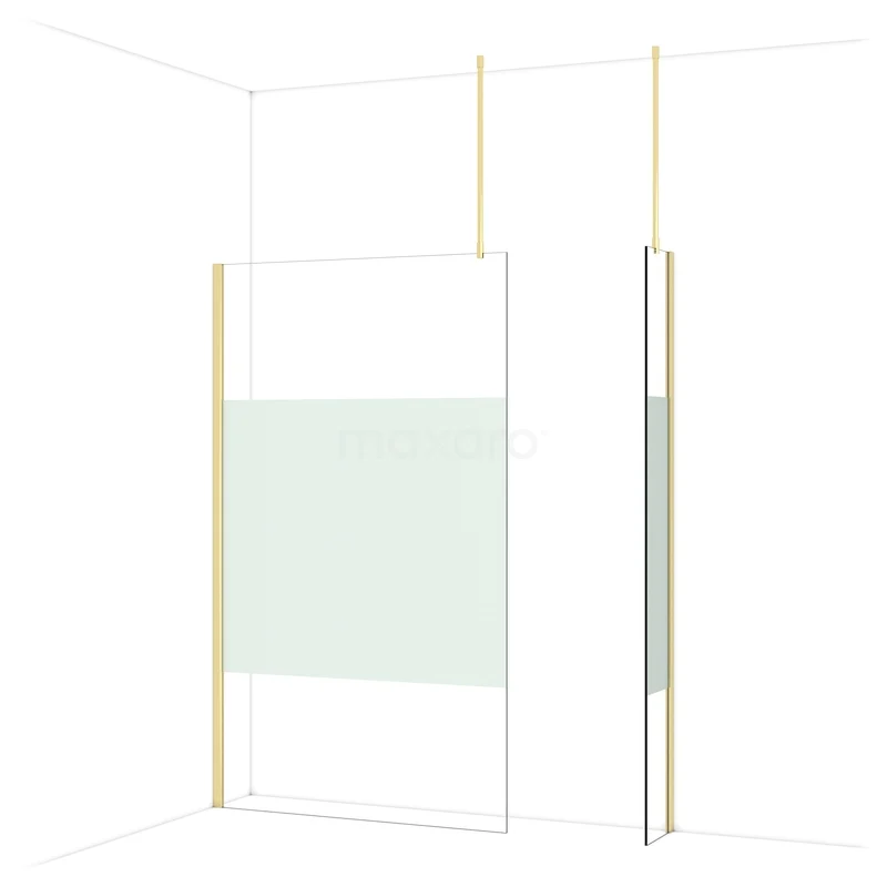 Diamond Inloopdouche | 120x30 cm Glanzend lichtgoud Helder met matte strook 2 vaste wanden IDB1203913GLG