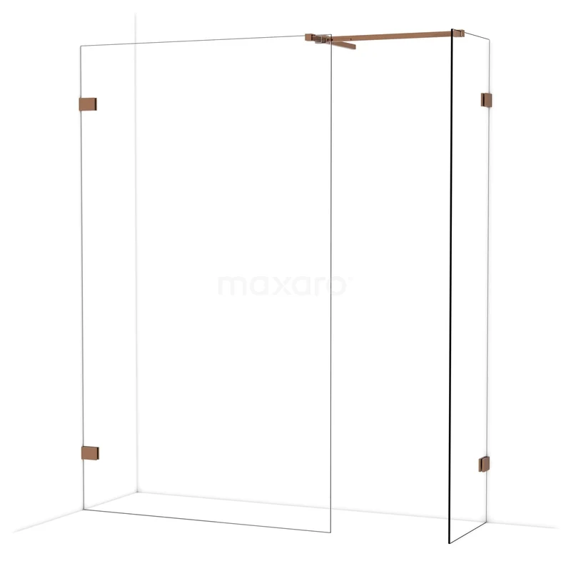 Diamond Walk-in shower | 120x50 cm Shiny copper Clear glass 2 fixed walls IDB1205520GKP Douchewand met helder glas, koperkleurige scharnieren en moderne look, perfect als stijlvolle toevoeging aan de badkamer.