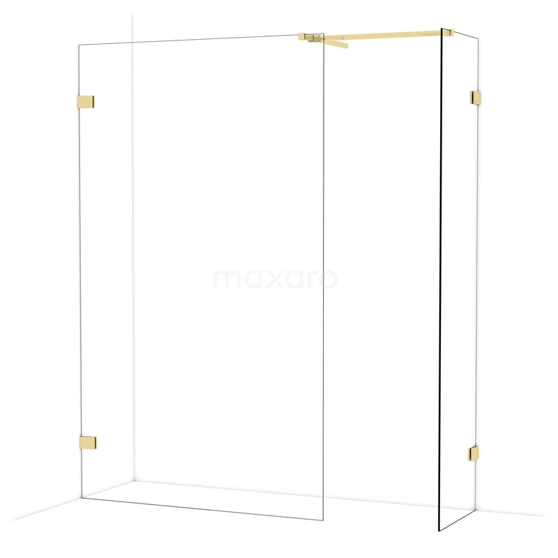 Diamond Walk-in shower | 120x50 cm Glanzend lichtgoud Clear glass 2 fixed walls IDB1205520GLG