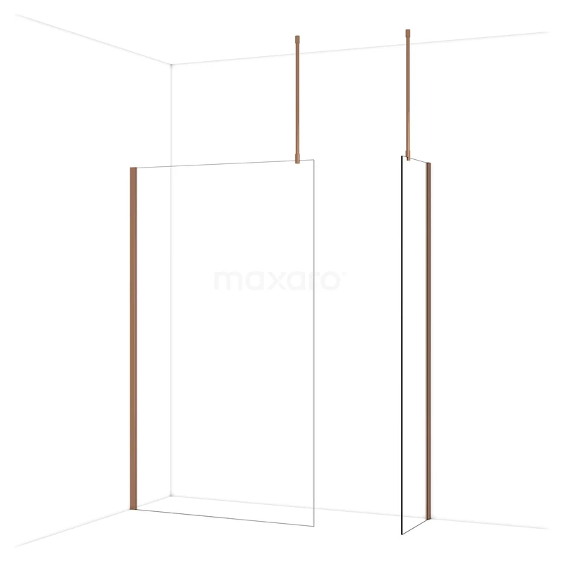 Diamond Walk-in shower | 120x50 cm Glanzend koper Clear glass 2 fixed walls IDB1205910GKP