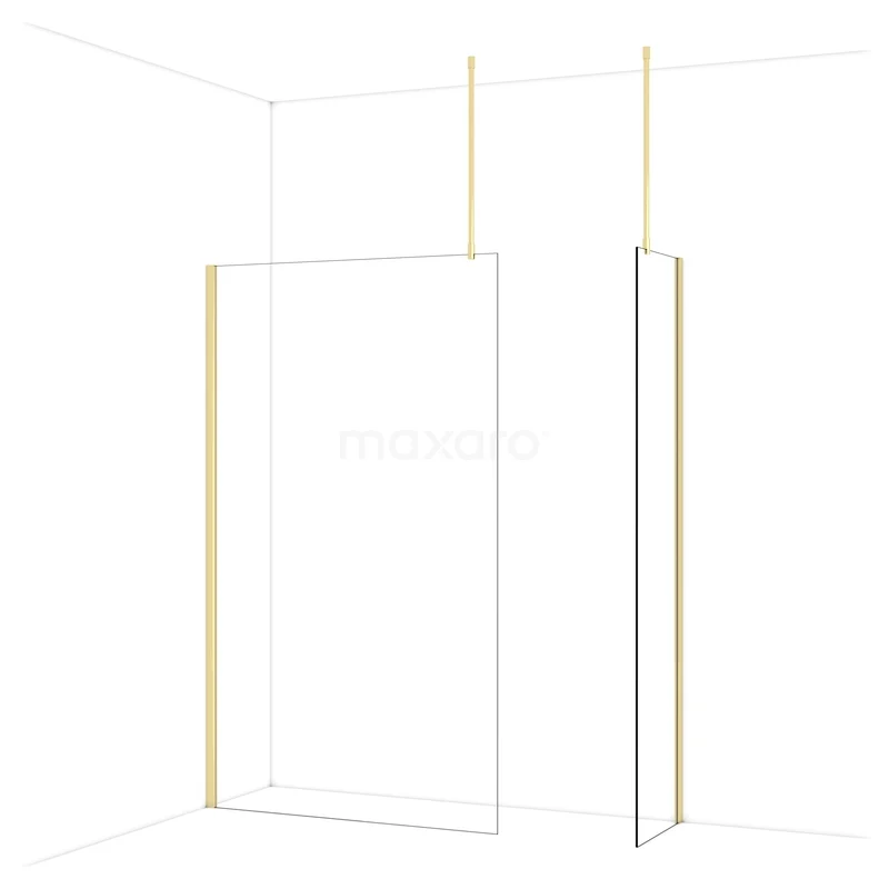 Diamond Walk-in shower | 120x50 cm Glossy light gold Clear glass 2 fixed walls IDB1205910GLG Transparante glazen douchewand met goudkleurige profielen, strak design, ideaal voor luxe badkamerindelingen.