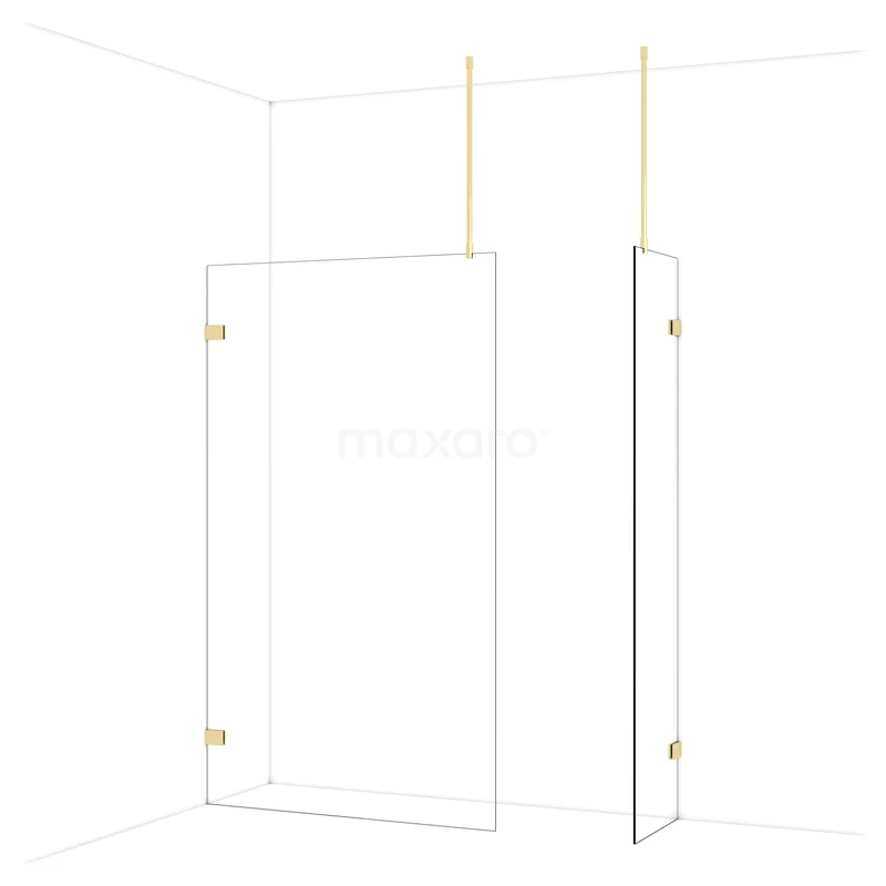 Diamond Inloopdouche | 120x50 cm Glanzend lichtgoud Helder glas 2 vaste wanden IDB1205920GLG