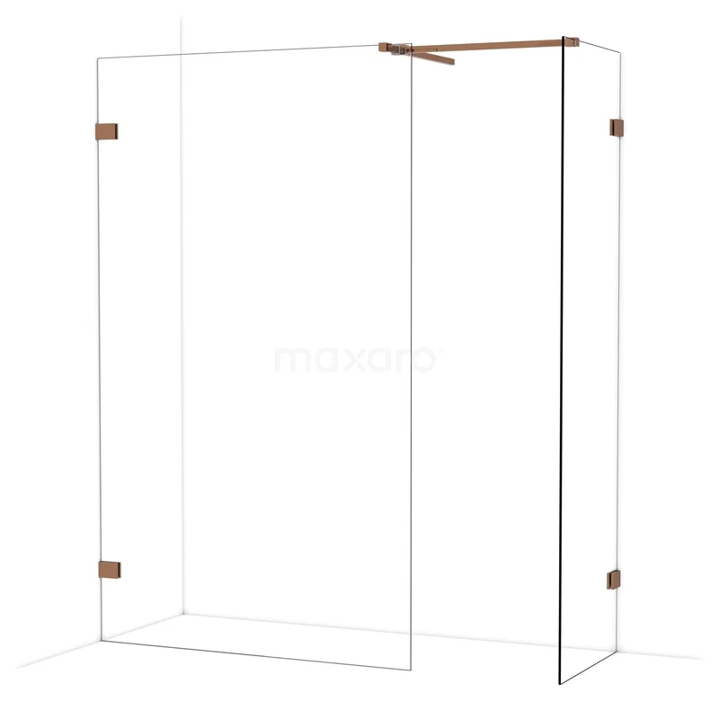 Glazen douchewand met bronskleurige accenten, hoekmodel van de Premium-serie voor een moderne badkamer.