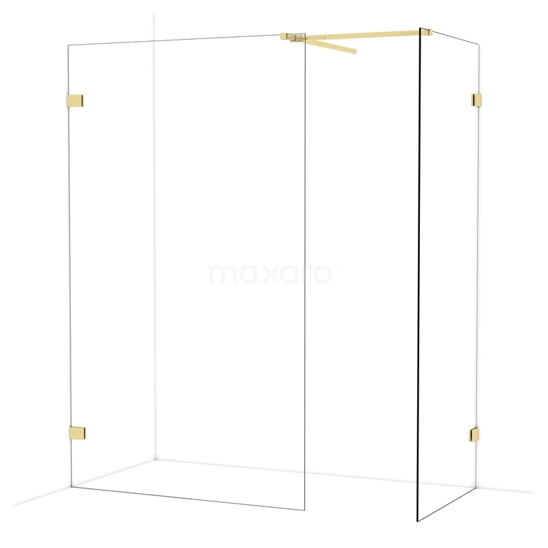 Diamond Inloopdouche | 120x80 cm Glanzend lichtgoud Helder glas 2 vaste wanden IDB1208520GLG