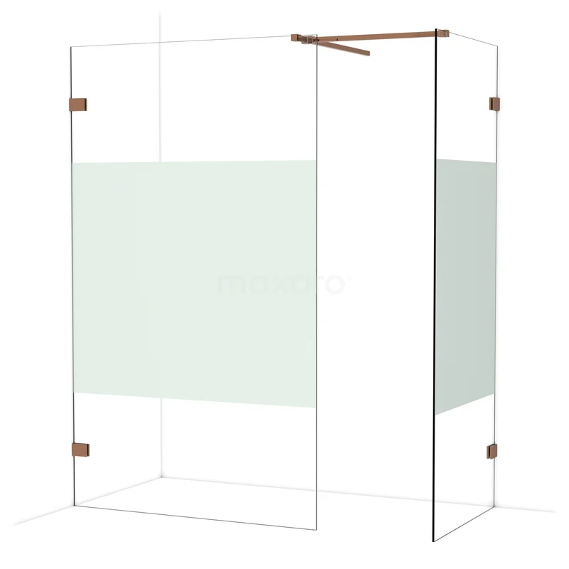 Diamond Walk-in shower | 120x80 cm Glanzend koper Clear with matt strip 2 fixed walls IDB1208523GKP