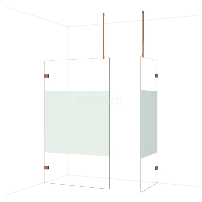 Diamond Inloopdouche | 120x80 cm Glanzend koper Helder met matte strook 2 vaste wanden IDB1208923GKP