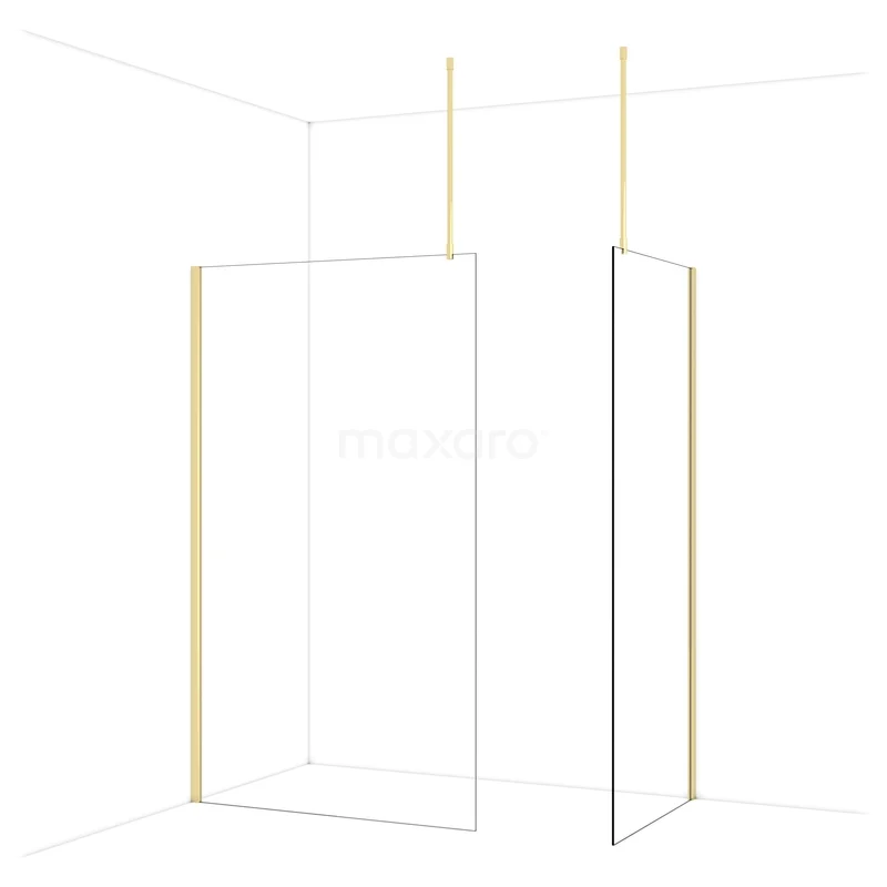 Diamond Inloopdouche | 120x90 cm Glanzend lichtgoud Helder glas 2 vaste wanden IDB1209910GLG