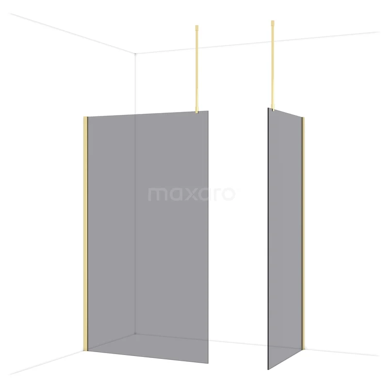 Diamond Walk-in shower | 120x90 cm Glossy light gold Smoke glass 2 fixed walls IDB1209911GLG Grijze douchewand, matglas design, minimalistisch stijlvol voor moderne badkamers, serie met metalen accenten.