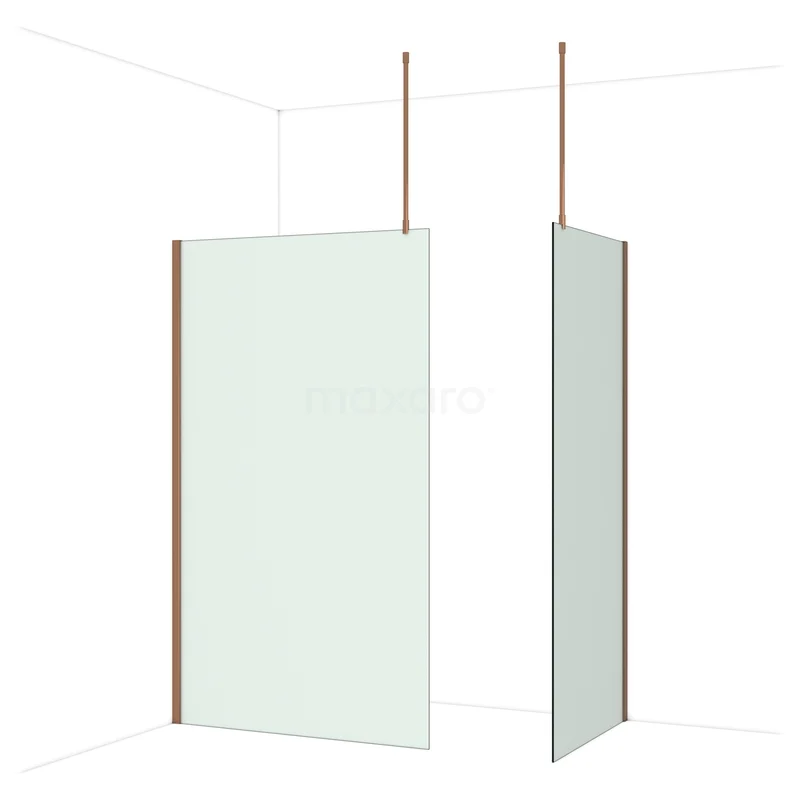 Diamond Walk-in shower | 120x90 cm Glanzend koper Frosted glass 2 fixed walls IDB1209917GKP Douchewand met helder glas en matte profielen, minimalistisch design, perfecte scheidingswand voor moderne badkamers.