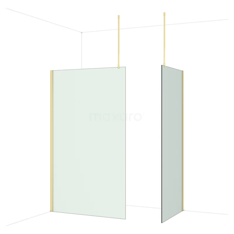 Diamond Walk-in shower | 120x90 cm Glanzend lichtgoud Frosted glass 2 fixed walls IDB1209917GLG Douchewand met helder glas, aluminium profielen en minimalistisch design, ideaal voor moderne badkamers.