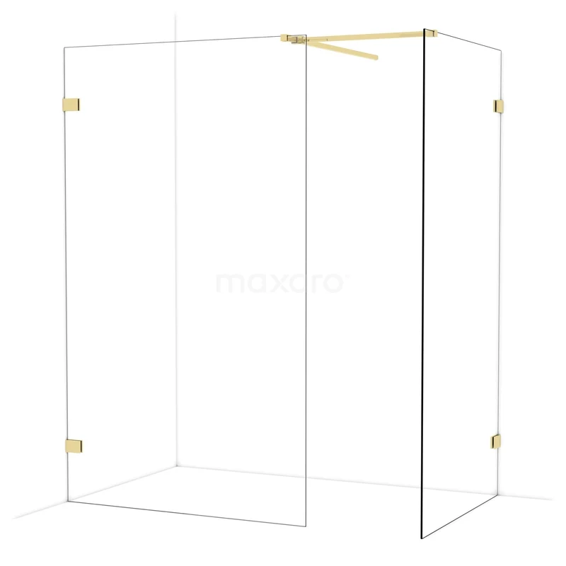 Diamond Inloopdouche | 120x100 cm Glanzend lichtgoud Helder glas 2 vaste wanden IDB1210520GLG