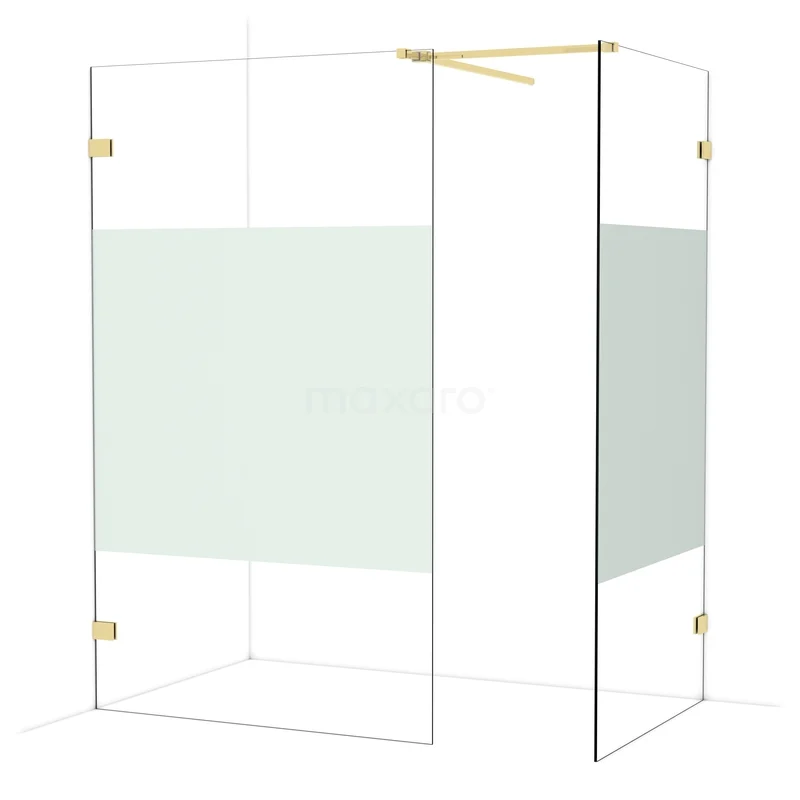 Diamond Walk-in shower | 120x100 cm Glanzend lichtgoud Clear with matt strip 2 fixed walls IDB1210523GLG