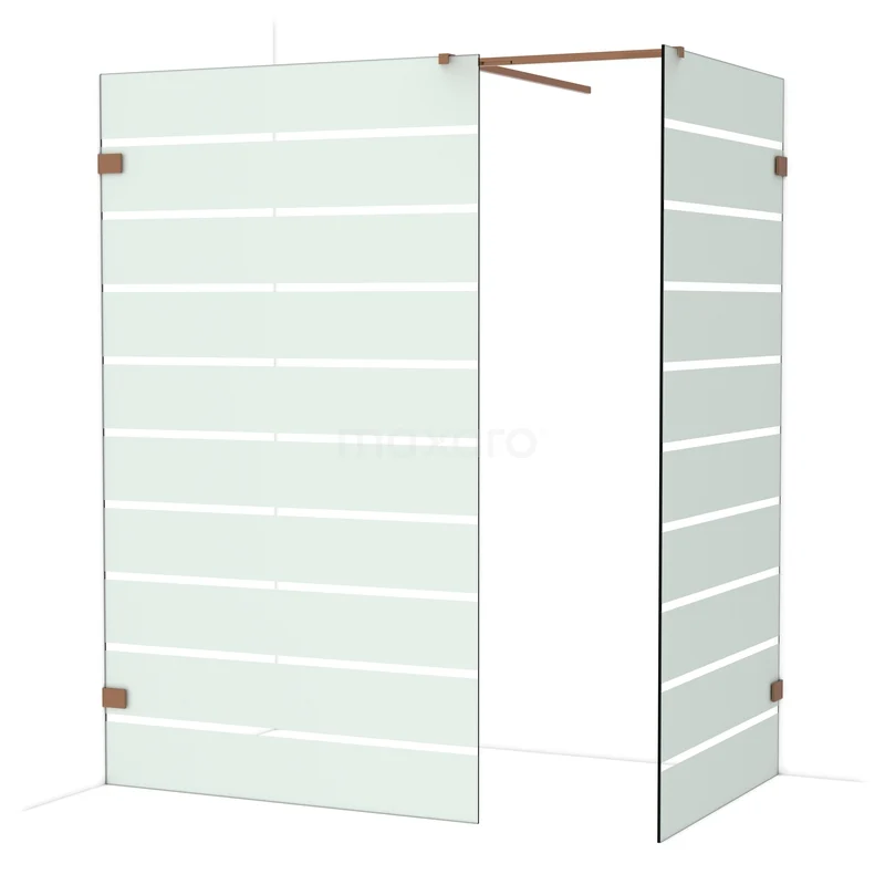 Diamond Walk-in shower | 120x100 cm Glanzend koper Clear with matt stripes 2 fixed walls IDB1210526GKP