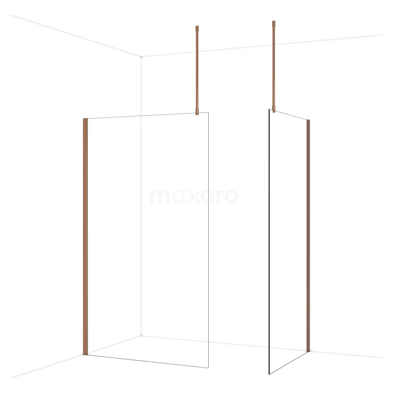 Diamond Inloopdouche | 120x100 cm Glanzend koper Helder glas 2 vaste wanden IDB1210910GKP