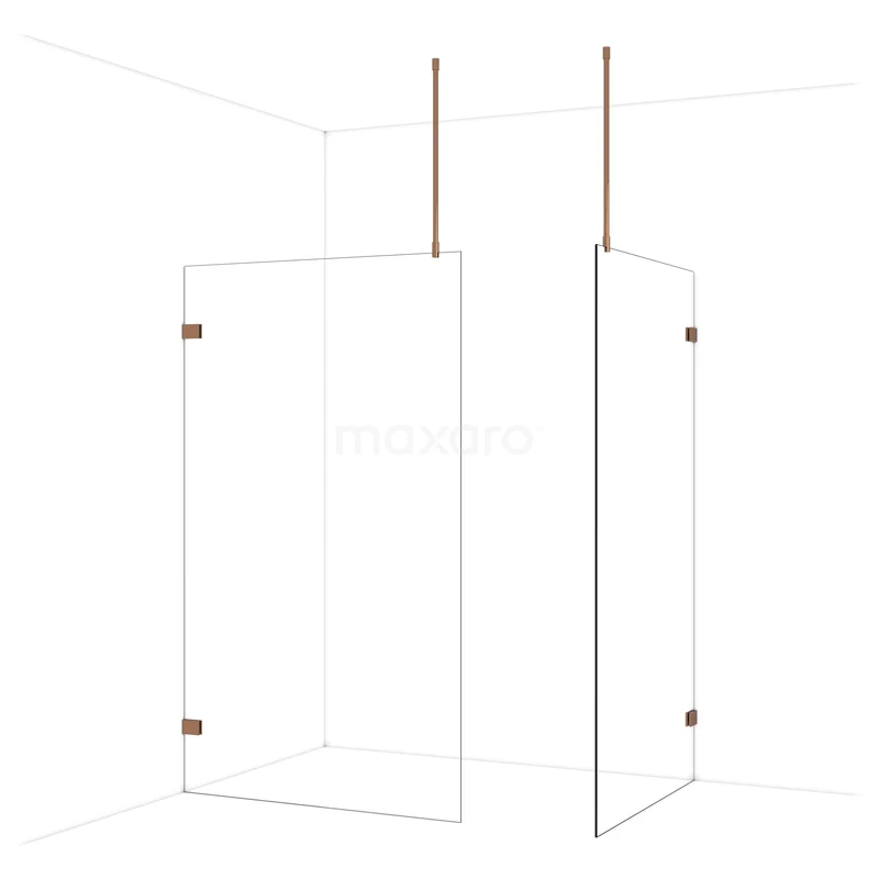 Diamond Walk-in shower | 120x110 cm Glanzend koper Clear glass 2 fixed walls IDB1211920GKP