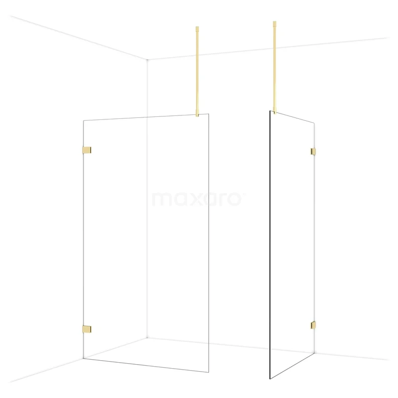 Diamond Walk-in shower | 120x110 cm Glanzend lichtgoud Clear glass 2 fixed walls IDB1211920GLG