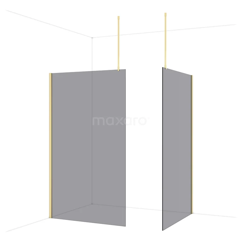 Diamond Walk-in shower | 120x120 cm Glossy light gold Smoke glass 2 fixed walls IDB1212911GLG Moderne grijze douchewand van glas, minimalistisch design, ideaal voor een stijlvolle badkamer.