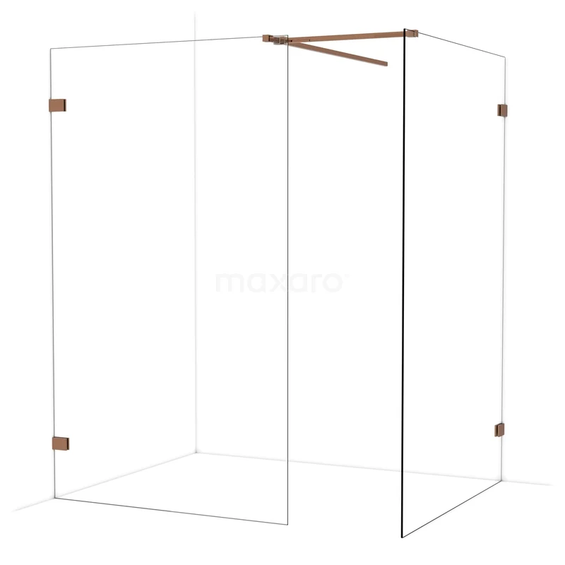 Diamond Walk-in shower | 130x120 cm Glanzend koper Clear glass 2 fixed walls IDB1213520GKP