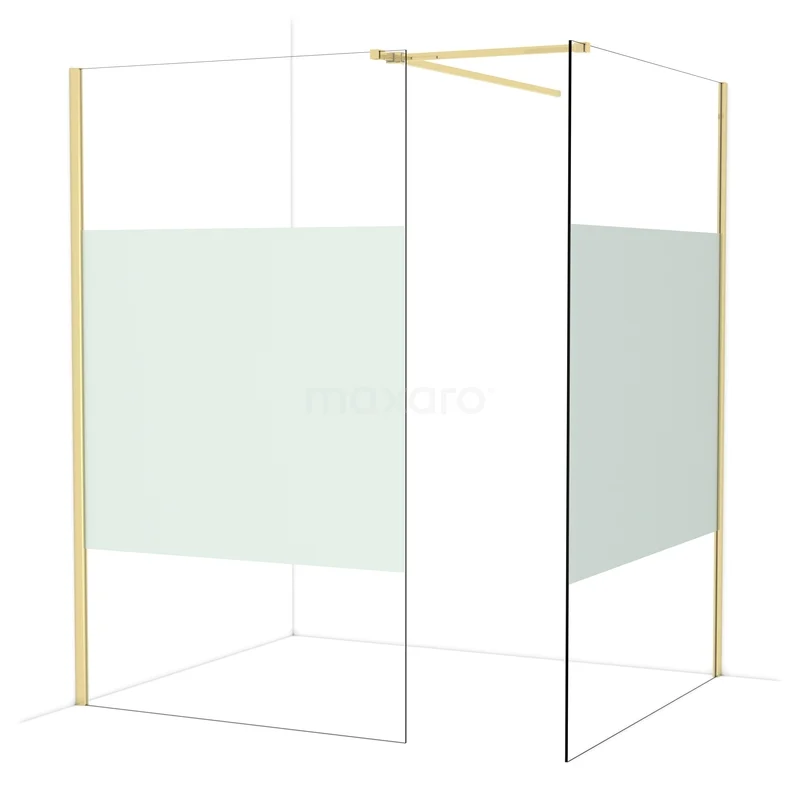 Diamond Walk-in shower | 140x120 cm Glanzend lichtgoud Clear with matt strip 2 fixed walls IDB1214513GLG