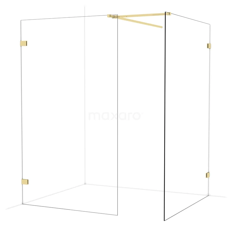 Begehbare Duschen IDB1214520GLG Glasene Duschwand mit goldenen Details, Eckaufstellung und minimalistischem Design, ideal für luxuriöse Bäder.