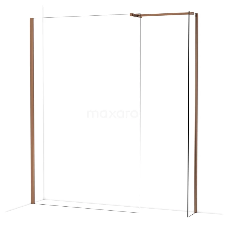 Diamond Walk-in shower | 130x30 cm Shiny copper Clear glass 2 fixed walls IDB1303510GKP Douchewand met transparant glas en een stijlvol bronskleurig frame, perfect voor een moderne badkamer inrichting.