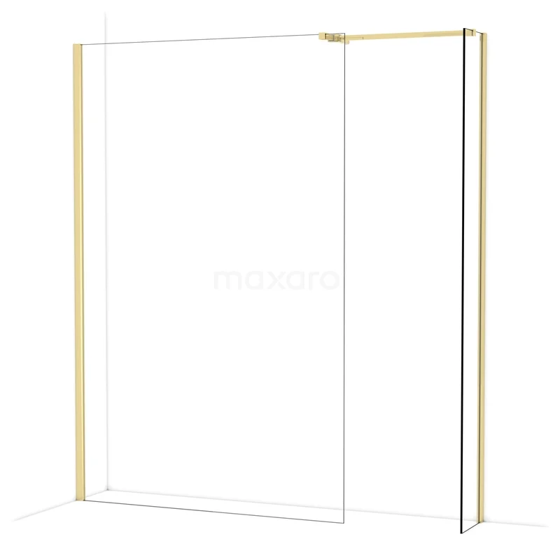 Diamond Walk-in shower | 130x30 cm Glossy light gold Clear glass 2 fixed walls IDB1303510GLG Glazen douchewand met goudkleurig frame, rechthoekig design, ideale scheidingswand voor luxe badkamers.